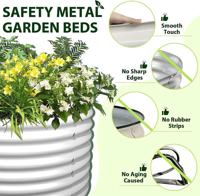A ANLEOLIFE 8x4x2ft Galvanized Raised Garden Bed Kit Oval Metal Deep Root Planters for Outdoor Plants Vegetables Flowers Herb Large Bottomless 478 Gallon Capacity- Antique White