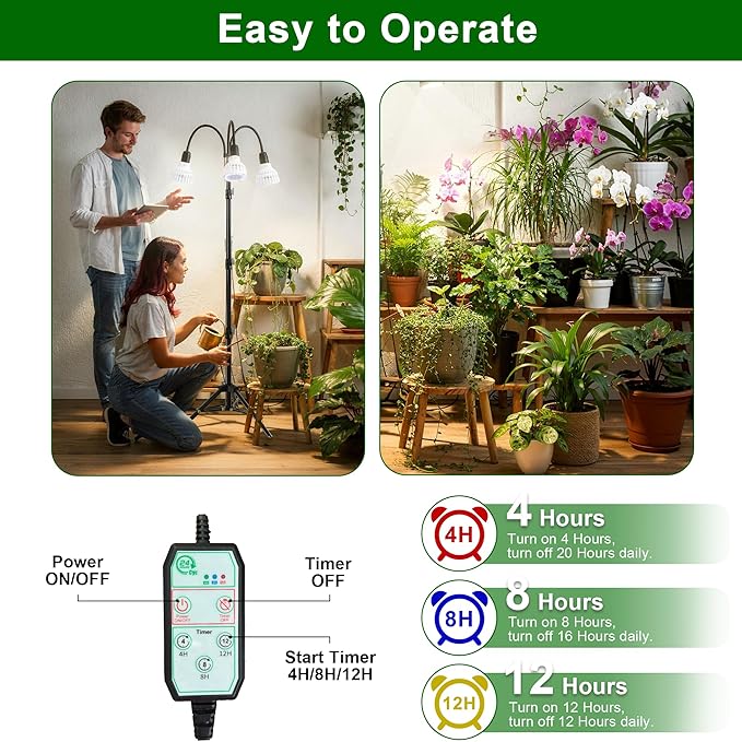 Grow Light 5500K (240 Watts Equiv) White Full Spectrum Plant Growing Lamp for Indoor PlantsLED Bulbs ReplaceableAdjustable Heigh 61''