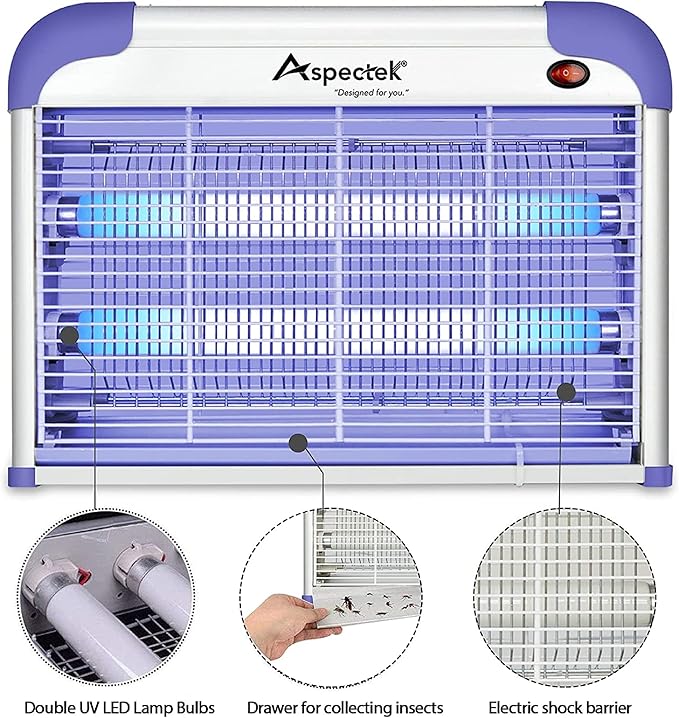 ASPECTEK 20W Indoor Bug Zapper Insect Killer Powerful UV Lamp Attracts Flying Insects Like Mosquito Fungus Gnat Moth 2800V Includes 2 Replacement Bulbs