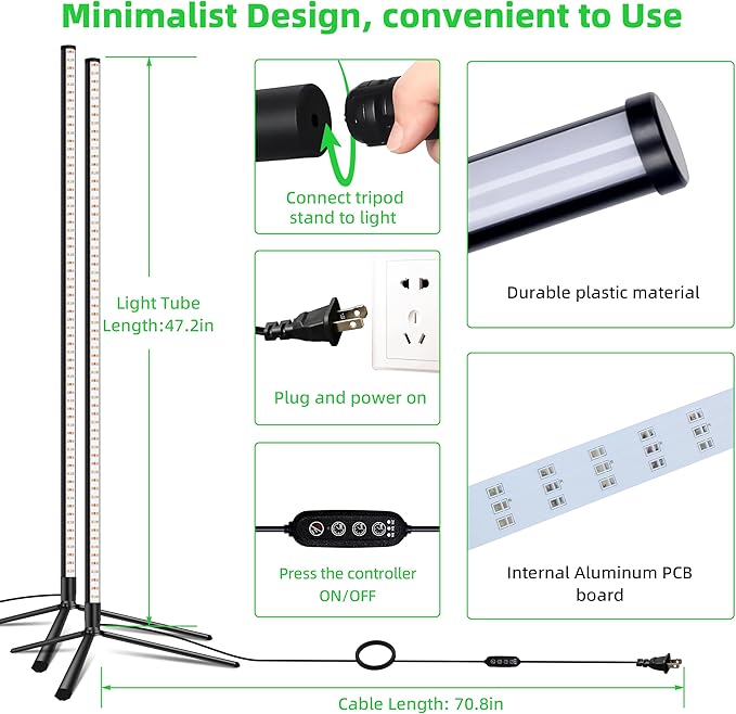 Standing Grow Light for Indoor Plants with Timer42W Full Spectrum Vertical Grow Lights for Indoor Plants4FT T8 243LED Plant Lights for Indoor Growing with On/Off Timer Function 2 Pack