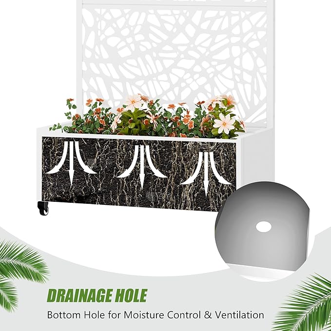 Casaphoria Metal Raised Garden Bed with Trellis and Wheels 72x35x16 Planter Box for Climbing Plants Vegetables &amp Vines Features Drainage Holes and Privacy Screen White-Net