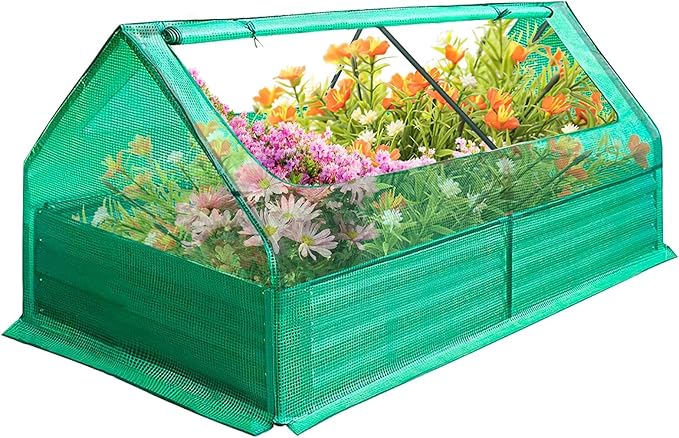 Outdoor Greenhouse + Raised Garden Bed with Cover – Ideal for Small Yards/Patios to Grow Veggies/Herbs Includes Garden Netting for Raised Beds to Protect Plants from Pests
