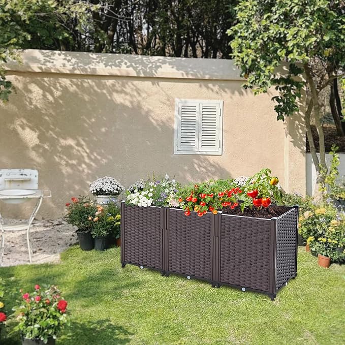Raised Garden Bed Planters for Outdoor Plants Raised Beds for Gardening Plastic Planter Raised Beds for Planting Outdoor Plant Vegetables Flowers Fruits and Plants 47.2(L) x 15.7(W) x 20.4(H)