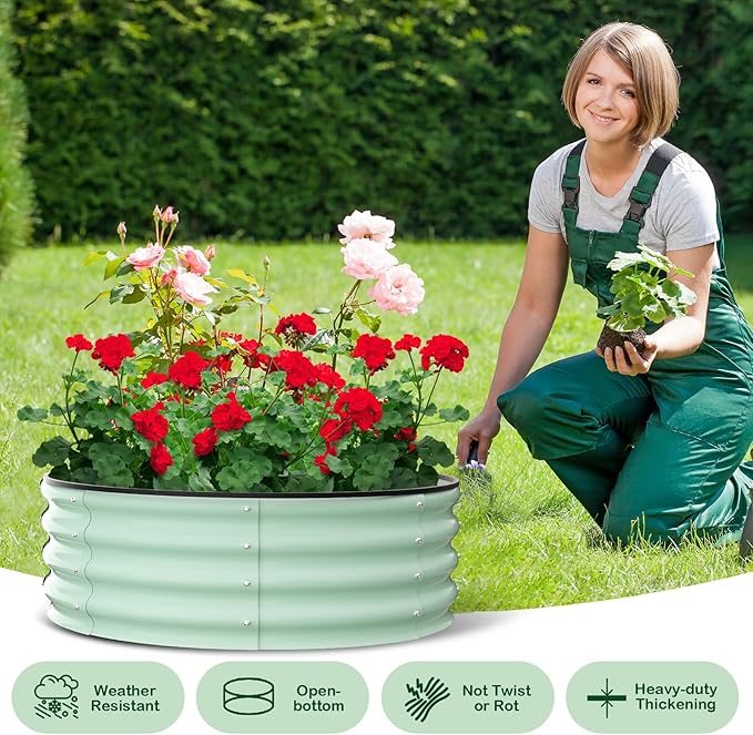 Plant Bed - Raised Garden BoxPlanter Box Garden Boxand Round Raised Garden Bed.3 * 3 * 1FT.White
