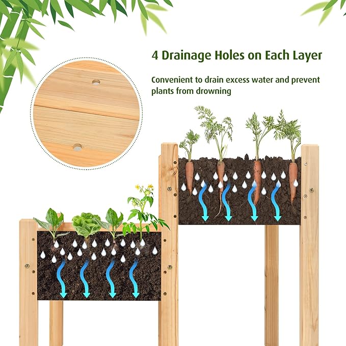 S AFSTAR Raised Garden Bed Set of 2 Wood Elevated Planter Beds with 8 Drainage Holes &amp 2 Planter Boxes 3.5 Cu.Ft Above Ground Rise Garden Beds for Flowers Vegetables Herbs