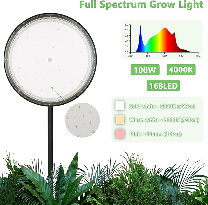 100W Grow Light for Indoor Plants Full Spectrum LED Tall Plant Lights with Timer Standing Floor Growing Lamp 67 Height Adjustable for Large Many Plants