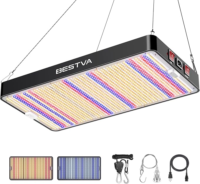 BESTVA DC3000 LED Grow Light Full Spectrum Grow Lights for Indoor Plants with Veg &amp Bloom Switches Quiet Cooling Fan for Seedling Veg Bloom All Growth Stages