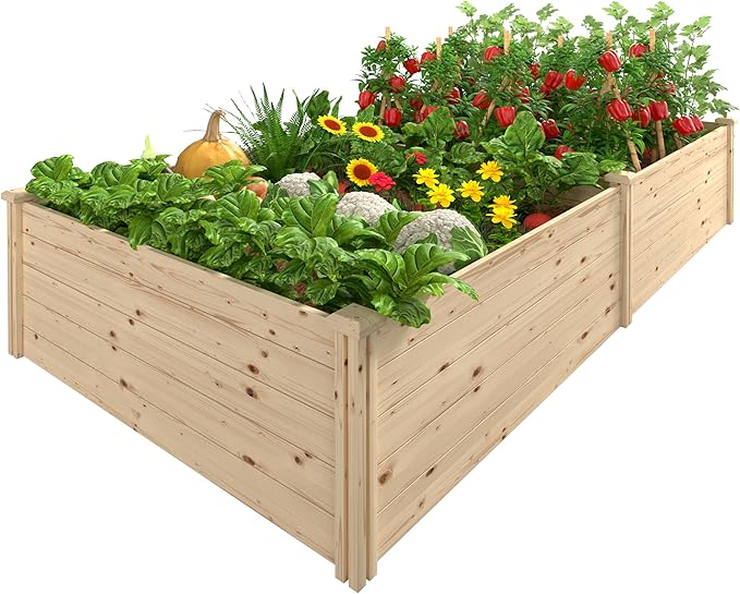 95''L x 49''H x 19''W Wood Raised Garden Beds Outdoor Elevated Planter Raised Bed with Open Base for Vegetables Flowers Herbs Ideal for Outdoor Gardening Backyard Patio Natural