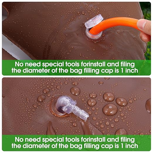 TezhiIe 2 Pack 25 Gallon Tree Watering Bags Brown Reusable PVC Watering Donuts for Trees Deep Root &amp Low-Profile Slow Release Watering Ring Bag for Newly Planted Multi-Trunk or Evergreen Tree