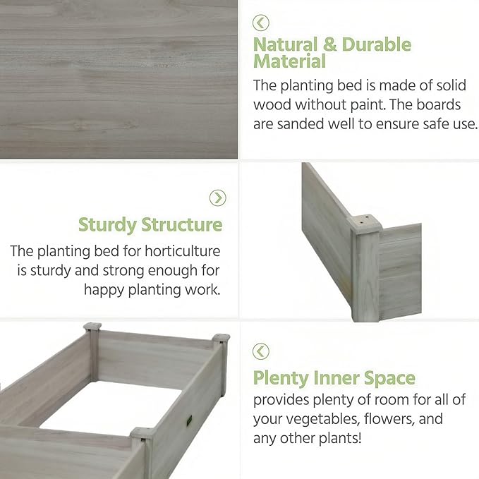 8x2ft Outdoor Wooden Raised Garden BedElevated Planting Planter Box for Vegetables/Garden/Lawn/PatioGray 96 x 24 x 9in