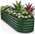 8x2x1.5 ft Galvanized Steel Raised Garden Bed Raised Garden Bed Kit Galvanized Planter Box Outdoor 18 Tall Oval Large Metal Raised Bed for Gardening Vegetables Flower Herb (Moss Green)