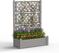 Raised Garden Bed with Trellis for Climbing Plants 43.43 L x 18.27 W x 59.29 H Self Watering Planter Box with Drainage Holes for Outdoor Backyard Patio Balcony Anti-Rust Resin (Grey)