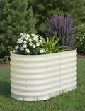 GarveeLife Galvanized Raised Garden Bed Outdoor 2 Pcs 4x2x2 ft Oval Metal Planter Box for Flowers Vegetables Herbs- Beige