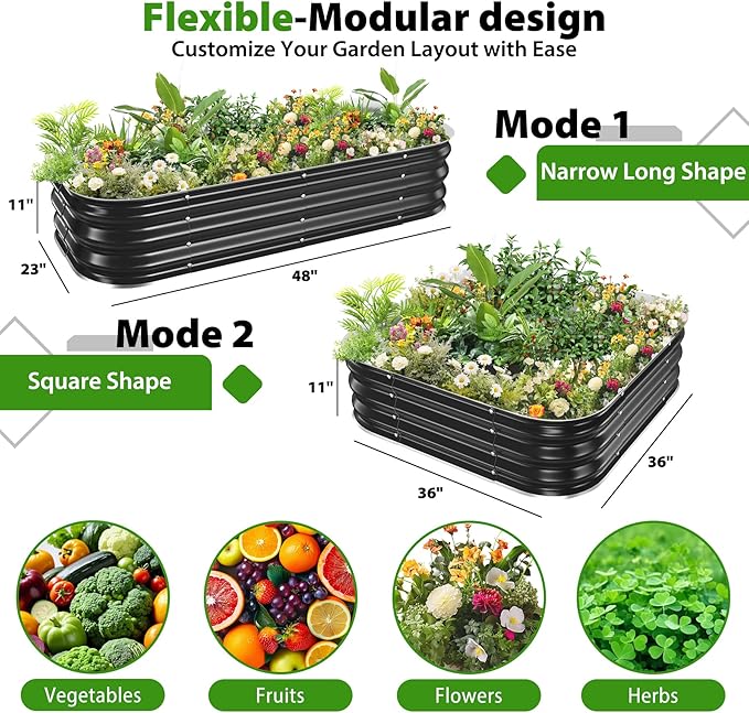 Galvanized Raised Garden Bed for Gardening3x3x1ft Metal Square Planter Boxes Outdoor for VegetableFlowerHerbModular Above Ground Growing ContainerBlack