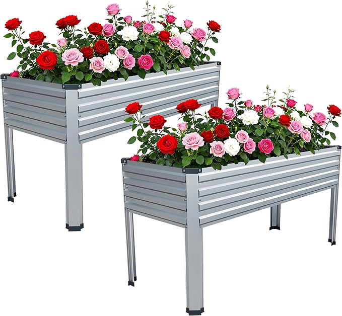 Vengarus Galvanized Raised Garden Bed Outdoor with Legs48×18×30in Metal Elevated Raised Planter Box for Backyard Patio Balcony 300lb CapacitySilver(2PCS)