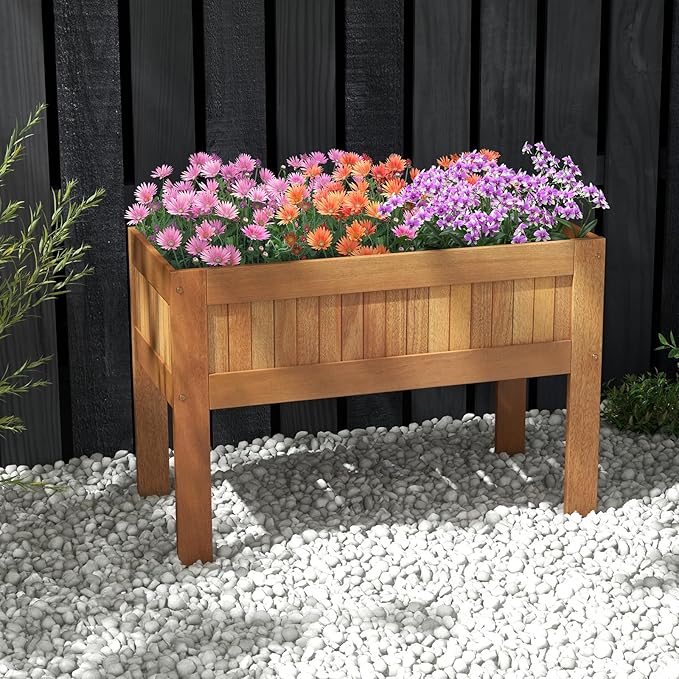 Giantex Wooden Raised Garden Bed Wood Elevated Planter Box w/Legs 35”Lx 16”Wx24”H Outdoor Planter Stand for Flower Herb Vegetable Fruit Succulent