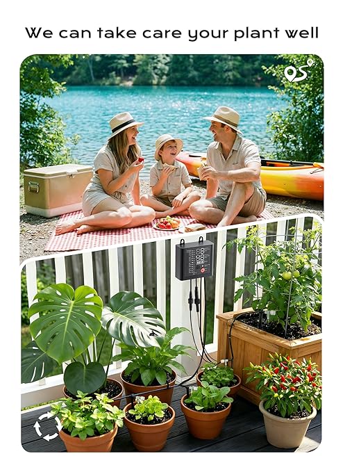Solar Drip Irrigation System with USB Charging 49FT Indoor Outdoor Plant Watering Devices for 15 Potted Plants Automatic Watering System IP44 Waterproof 2200mAh for Garden Farm Greenhouse(Black)