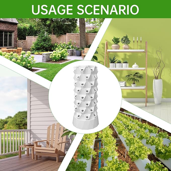 Vertical Hydroponic Garden Tower64 Slots Hydroponic Fruit Tower with Water Pump - Flower System for High-Rise Building Apartment
