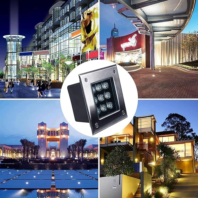 12V LED Garden Lights - IP67 Waterproof Square Recessed Outdoor Spotlights for Deck Stairs Pathway and Landscape