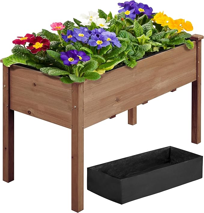 Yaheetech 1pc Raised Garden Bed 48x24x30in Elevated Wooden Horticulture Planter Box with Legs Standing Growing Bed for Gardening/Backyard/Patio/Balcony Dark Brown