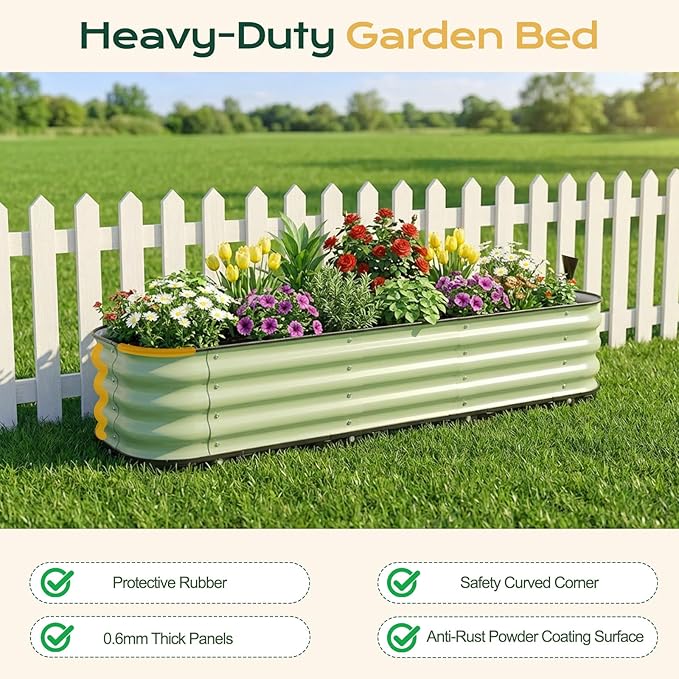 Aoodor Galvanized Raised Garden Bed 63'' Self-Watering Planter Box with Drainage Plug and Water Reservoir for Indoor &amp Outdoor Gardening Self-Watering Pot for Balcony Patio Backyard Green