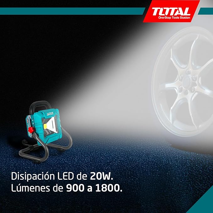TOTAL - Battery LED Spotlight | 63 x 23 x 3 cm | Blue | 900-1800 Lumens | Rechargeable LED Spotlight for Outdoor Lighting
