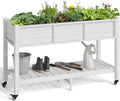 YITAHOME Raised Garden Bed HDPE 47x18x31In Raised Flower Bed Poly-Wood Weather-Resistant Elevated Planter Box with Lockable Wheels &amp Storage Shelf for Vegetable Flower White