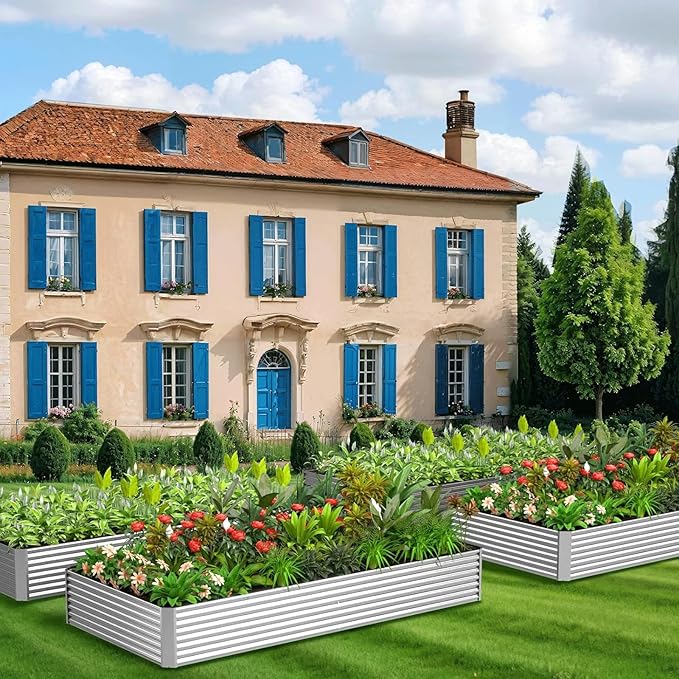 4 Pack 6x3FT Corrugated Galvanized Steel Raised Garden Bed Outdoor Metal Above Ground Garden Bed for Vegetables and Flowers Rectangle Raised Beds for Gardening