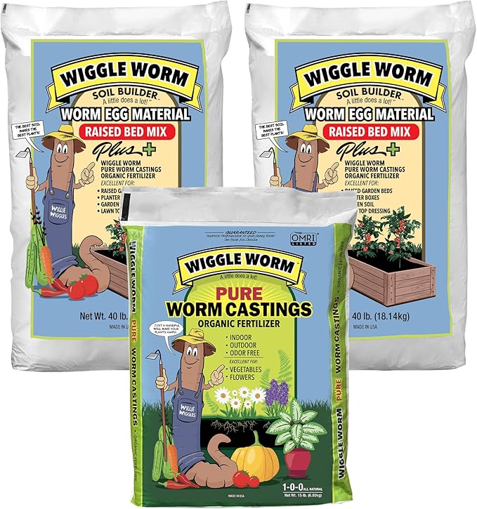 Combo Package - 15lbs Pure Earthworm Castings Organic Fertilizer and 80lbs Worm Egg Material Raised Bed Mix Plus for Indoor/Outdoor Gardening