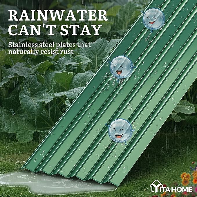YITAHOME 6x3x1.5 ft Galvanized Raised Garden Bed Kit Large Metal Planter Box with Gloves &amp Support Rod Outdoor Flower Bed for Plants Vegetables Green