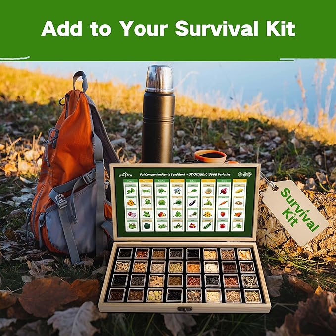 Lush&ampDew Companion Plants Heirloom Seed Bank Gardening Gifts for Women &amp Men 32 Varieties 30000+ Non-GMO Vegetable Seeds for Planting in Garden Bed Greenhouse Survival Seed Kit for Food Su