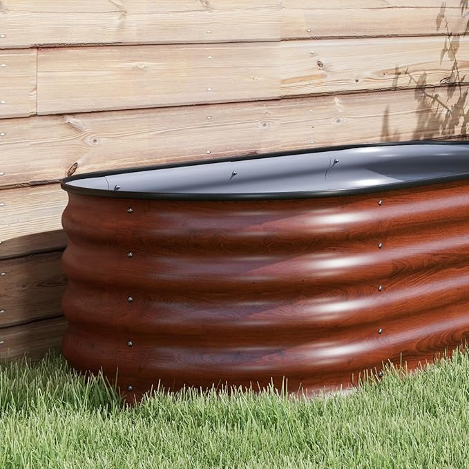 6.5' X 2' X 1.4' Galvanized Raised Garden Bed Kit Outdoor Metal Elevated Planter Box for Herbs &amp Flowers Brown