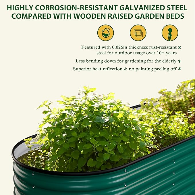 VEIKOU 17 H Raised Garden Bed 8x2FT Galvanized Raised Garden Bed with Flexible Configuration &amp Layout Metal Planter Boxes Outdoor for Plants Flowers 9 in 1 Raised Garden Bed Kit Green