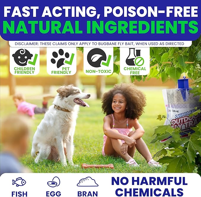 Fly Traps Outdoor Fly Trap for Patio. 4 Large Non-Toxic Pre-Baited Flies Bags Outdoor Disposable. Big Hanging Bug Catchers for All Filth Flies Killer for Outside Bug Control in Yard Horse Ranch