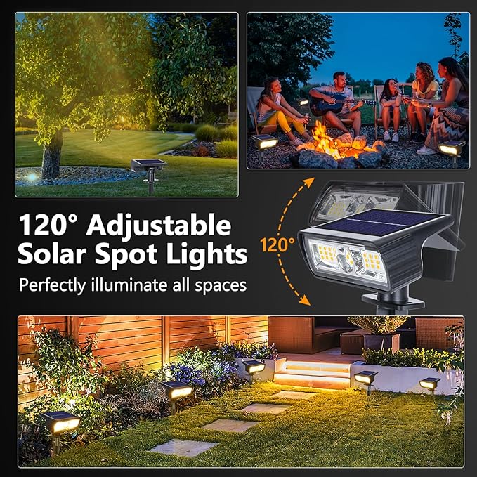 Toodour Solar Spot Light Outdoor 6 Pack Solar Lights Outdoor with 2 Modes Waterproof Solar Powered Flood Lights Landscape Lighting for Yard Garden Home Pathway Walkway Outdoor Decor - Warm White