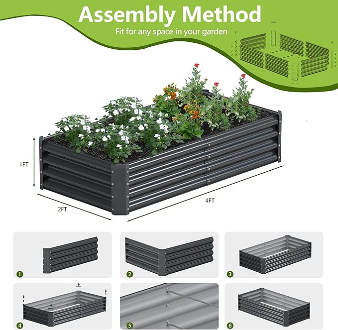 2PCS 4x2x1FT Galvanized Raised Garden Bed Galvanized Planter Raised Garden Boxes Outdoor Large Metal Raised Garden Beds for Vegetables-Grey