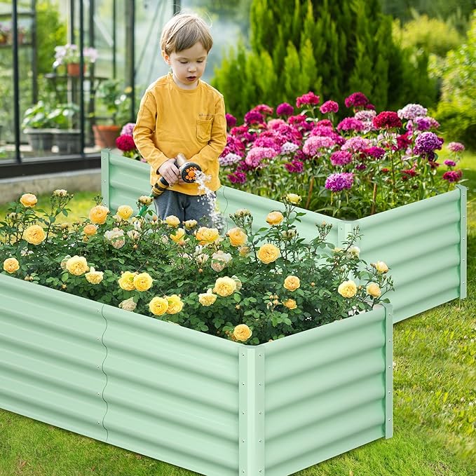 Elevated Metal Garden Bed Outdoor Raised Planter Box for Vegetables Flowers and Plants Rectangular Design for Backyard Gardening