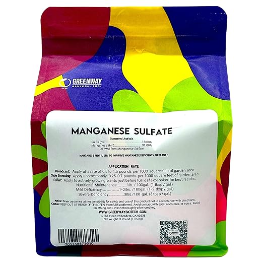 Greenway Biotech Inc. Manganese Sulfate Monohydrate Fertilizer- 100% Water Soluble Contains 31% Manganese Ideal for Hydroponics &amp Aeroponics Agriculture- Palm Tree Plant Fertilizer (3 Pounds)