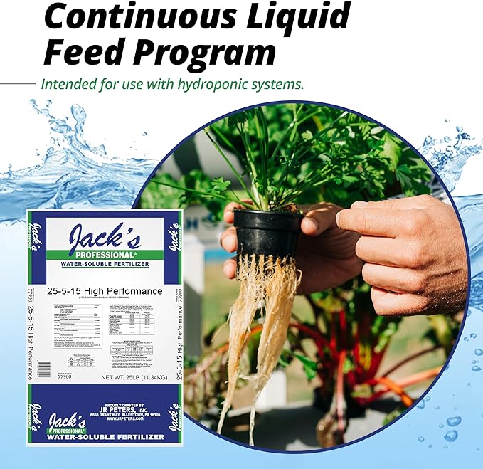Jack's Professional 25-5-15 High Performance Water-Soluble Fertilizer with Micronutrients for Heavy Feeding Plants in Continuous Liquid Feed Programs 25lbs