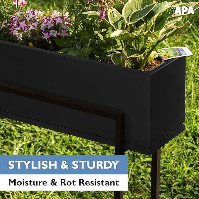 Ilyapa Raised Planter Box with Legs - 29x33x9 Inch Metal Raised Garden Bed for Outdoor or Indoor Herb Garden Plants Patio Balcony or Living Room