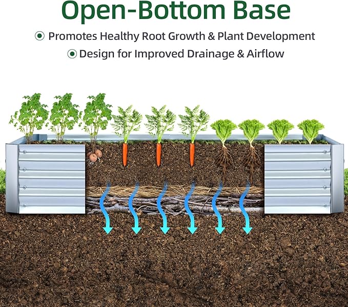 Ohuhu Raised Garden Bed with Greenhouse Cover 8x4x1 FT Galvanized Metal Planter Box Outdoor with PE Cover 4 Doors for Ventilation 3-in-1 Gardening Set for Vegetable Flower Herb Succulent