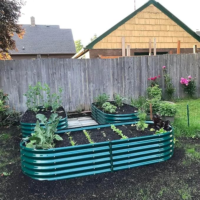 4 Pack 8x3x1.5FT Galvanized Raised Garden Bed Kit Oval Metal Ground Planter Box Outdoor Bottomless Planter Raised Beds for Vegetables Flowers Herbs Fruits Green