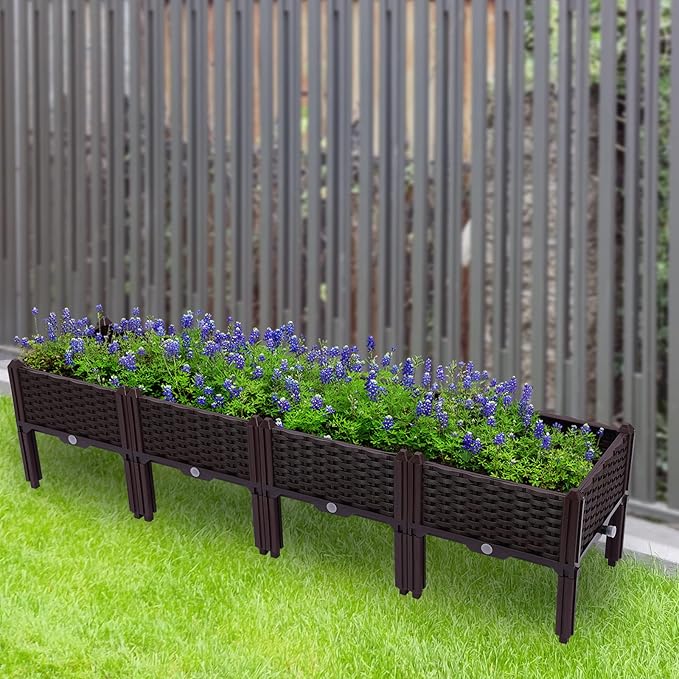 Plastic Raised Garden Bed Kit Set of 4 Elevated Planter Grow Boxes 15.35 H with Drainage Holes Outdoor Garden Growing Beds for Patio Backyard Porch Deck Vegetable Fruit Flower Herb