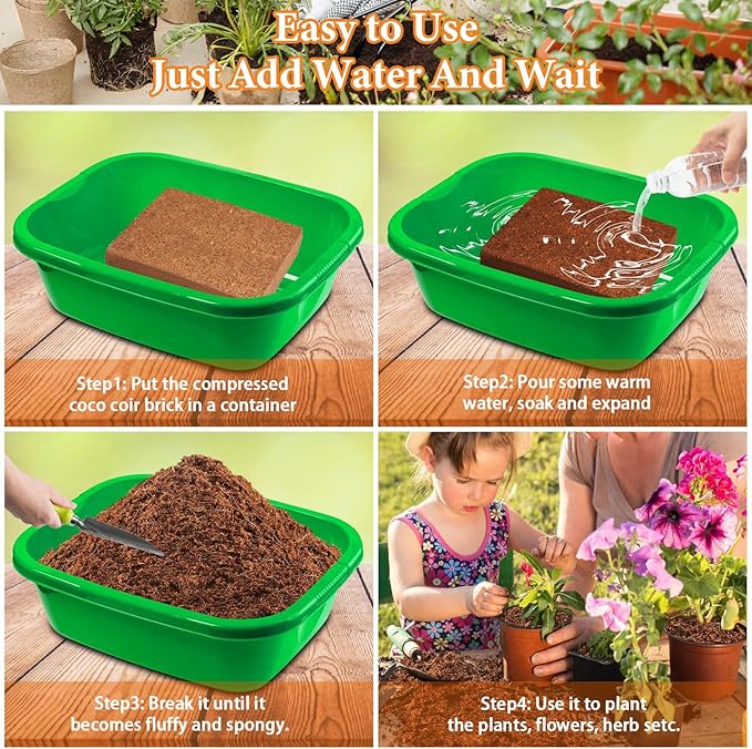 Legigo 10LBS Organic Coco Coir Brick for Plants- 100% Natural Compressed Coconut Coir Brick with Low EC &amp pH Balance Coco Coir Fiber Grow Medium Potting Soil for Herbs Flowers Plants and Reptil