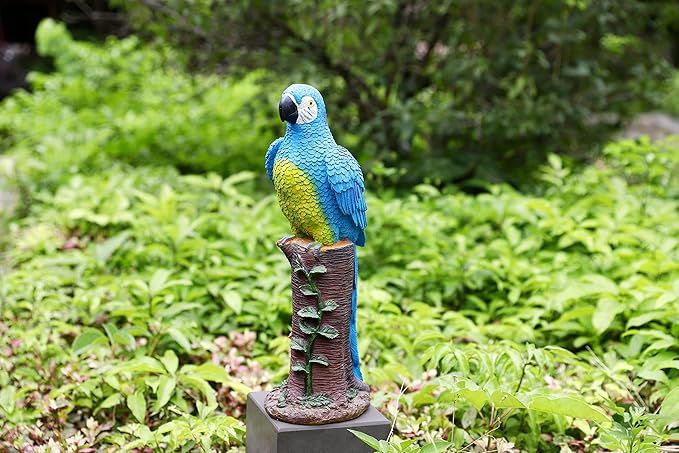 Techko Decorative Blue Parrot Outdoor Garden Statue Waterproof Solar LED Spotlight Tropical Tiki Decor