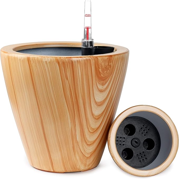 2 Pack 10 in. Light Wood Plastic Self Watering Planter Pot