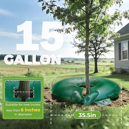 HIRALIY 15 Gallon Tree Watering Bag 4 Pack Watering Ring Slow Release 1-5 Days Deep Root &amp Automatic Drip Irrigation System for Multi-Trunk Newly Planted Small Trees and Shrubs