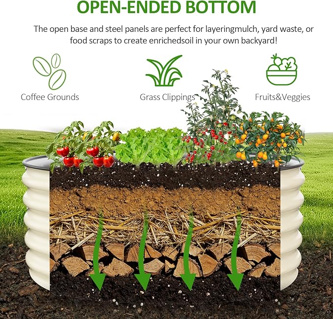 Gruper Galvanized Raised Garden Bed 3.5ft x 17'' Tall Round Metal Planter Raised Garden Boxes Outdoor for Vegetable Fruits Flower Herb Anti-Rust and Sturdy &amp Easy-Setup