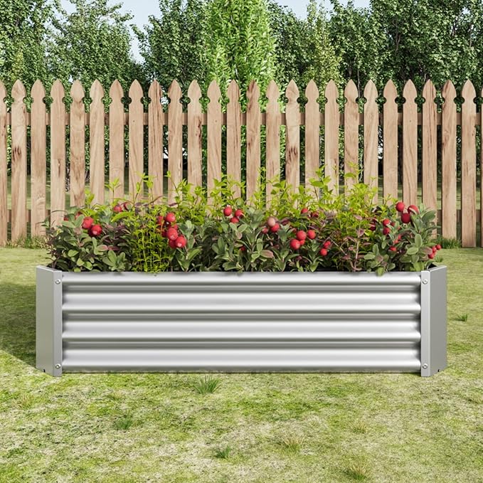 7.6x3.7x0.98FT Metal Raised Bed for Outdoor Flower Planters Vegetables Herb Galvanized Raised Garden Bed Kit Rectangular Large Metal Deep Root Planters with An Open Bottom (Silver with 4x2x1ft)