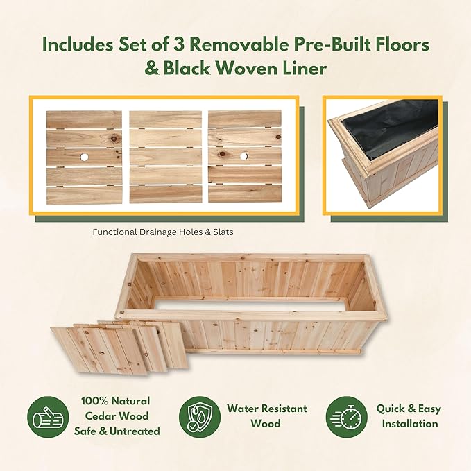 Shine Company Premium Cedar Raised Garden Bed Planter Box for Vegetables Flowers or Herbs 48 L x 13.25 D x 12.5 H